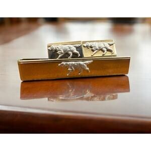 Vintage Swank Golden Retriever Tie Bar Clip With Matching Cuff Links